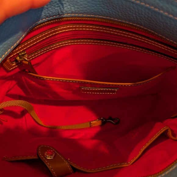 Dooney & Bourke Blue and Brown Pebbled Tote Bag - Picture 2 of 9